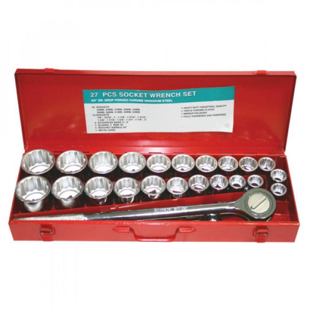 Worldwide 3/4"Dr Socket Set 27pc-7/8"-2" & 22-50mm