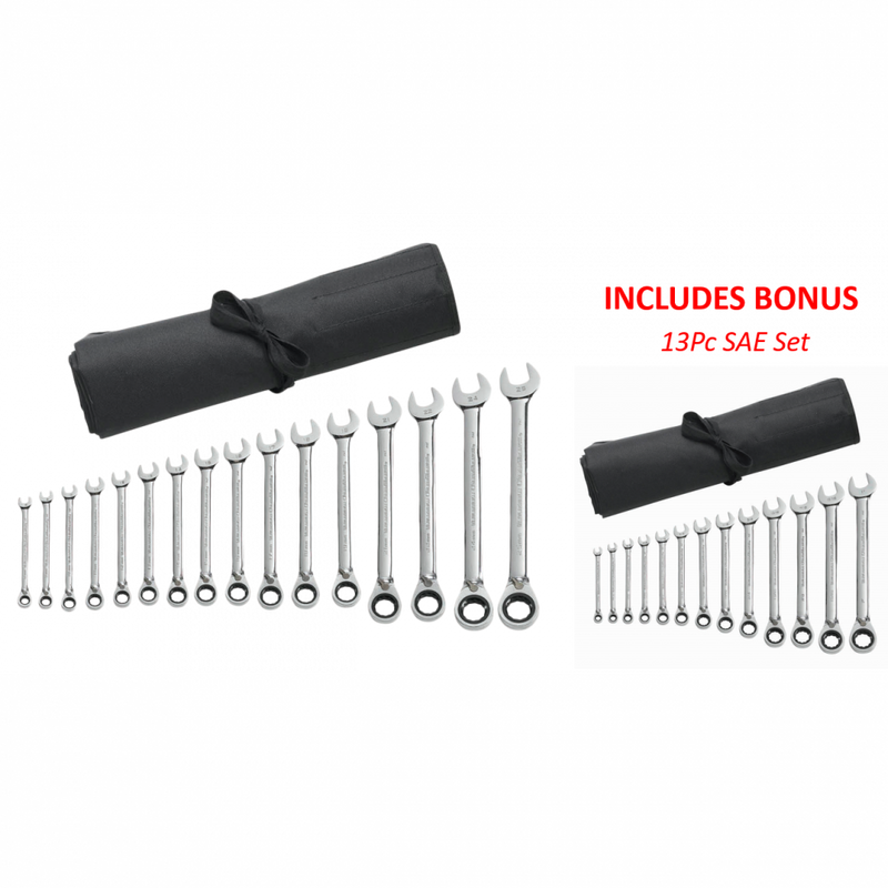 GearWrench 16Pc Rev Ratcheting Metric Wrench Set W/ BONUS 13Pc SAE Set - 9602RNG