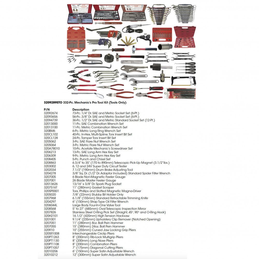 T&E Tools 332-Pc. Mechanic's Pro Tool Kit (Tools Only)
