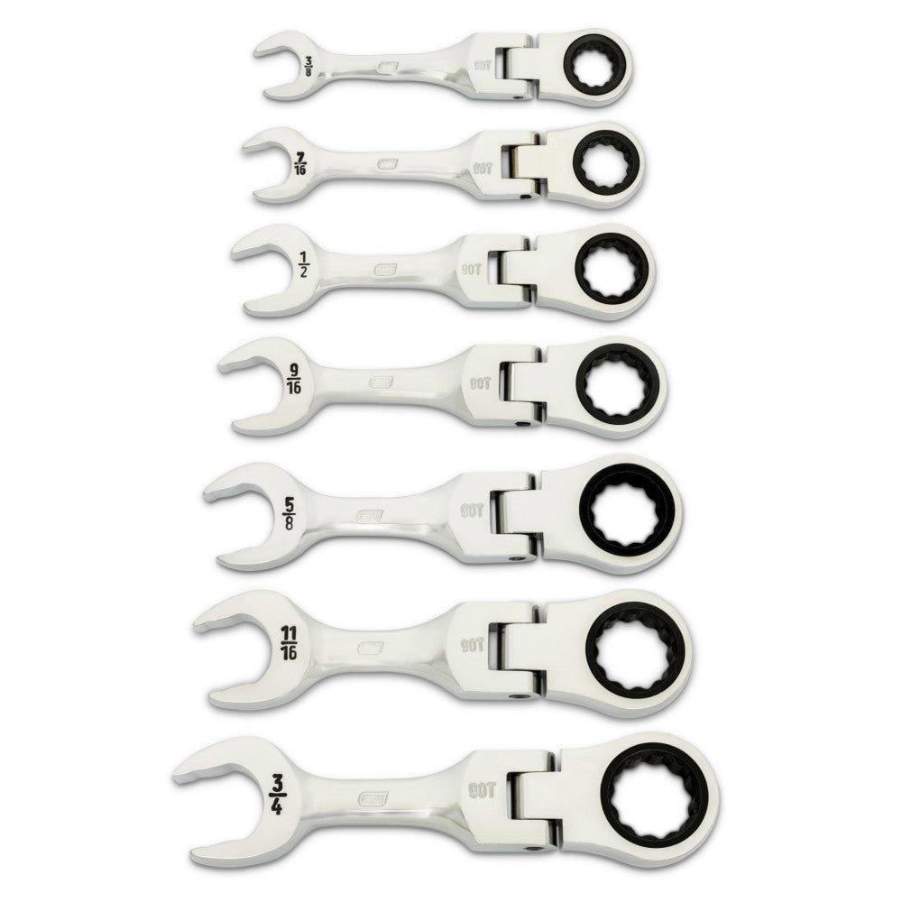 GEARWRENCH 7Pc 90Tooth 12Point SAE Stubby Flex Ratcheting Combination Wrench Set