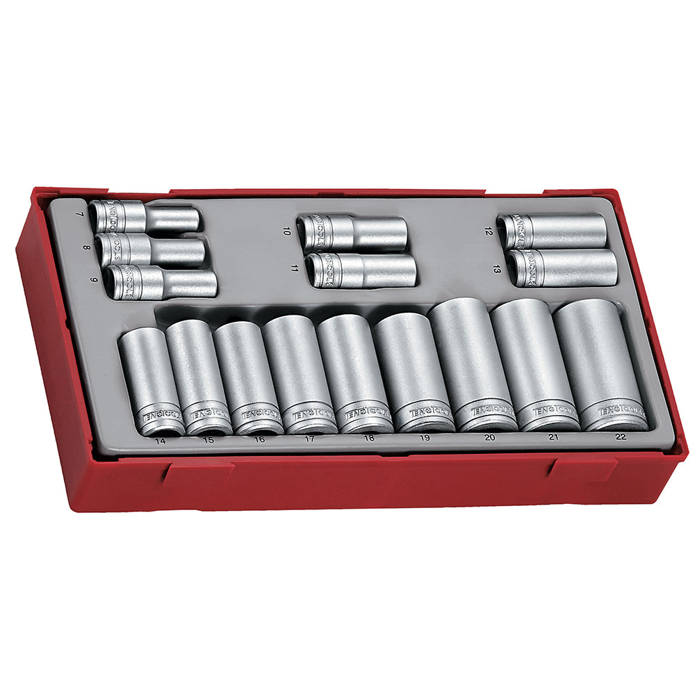 Teng 16Pc 3/8in Dr. Deep Skt Set 7-22mm (12-Pt) -