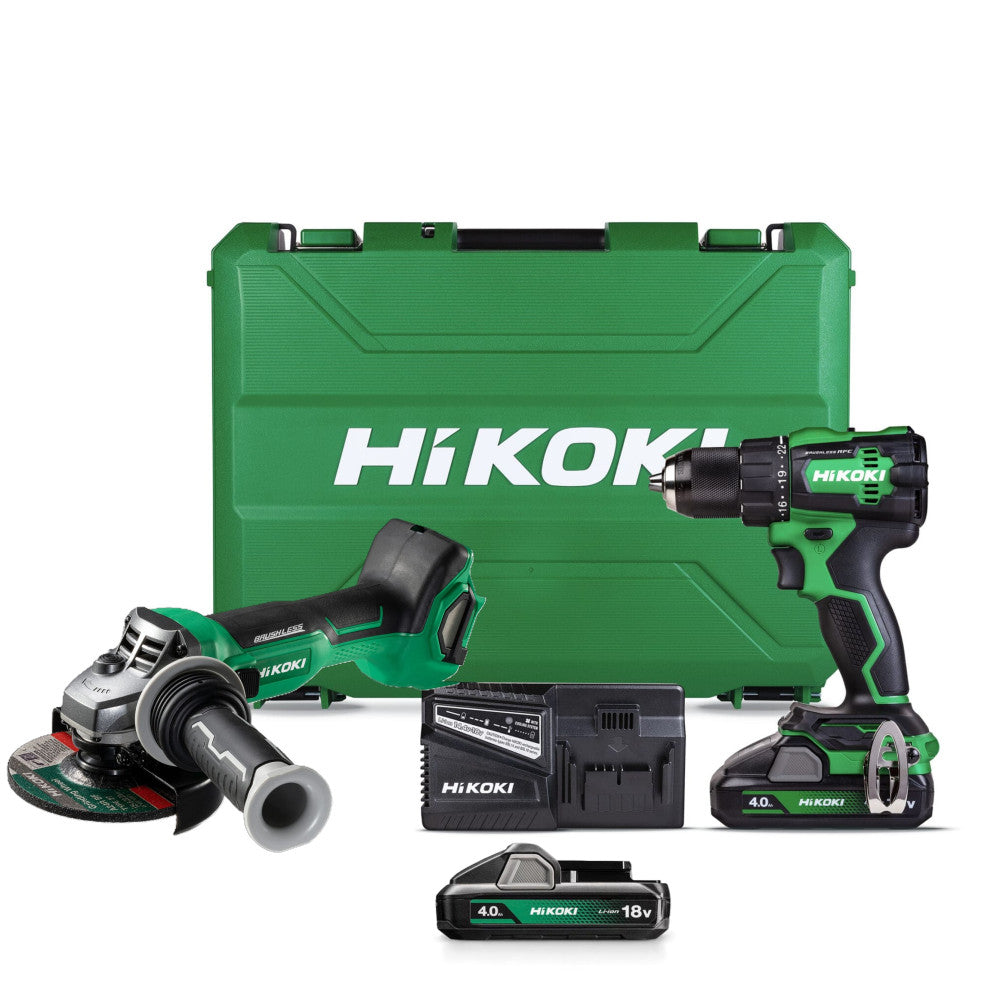 HiKOKI 18V Brushless Drill And Grinder Kit With 4Ah Batteries
