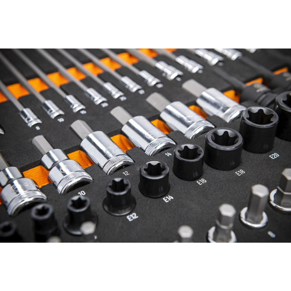 GEARWRENCH 74Pc 1/4 3/8 & 1/2in. Drive Metric Bit Socket Set In EVA Tray