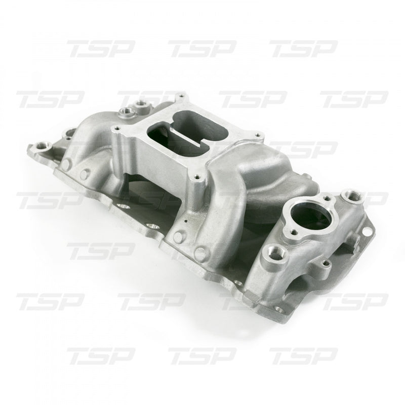 TSP CHEV SB CARBURETED SATIN ALUMINUM DUAL PLANE AIR GAP INTAKE MANIFOLD