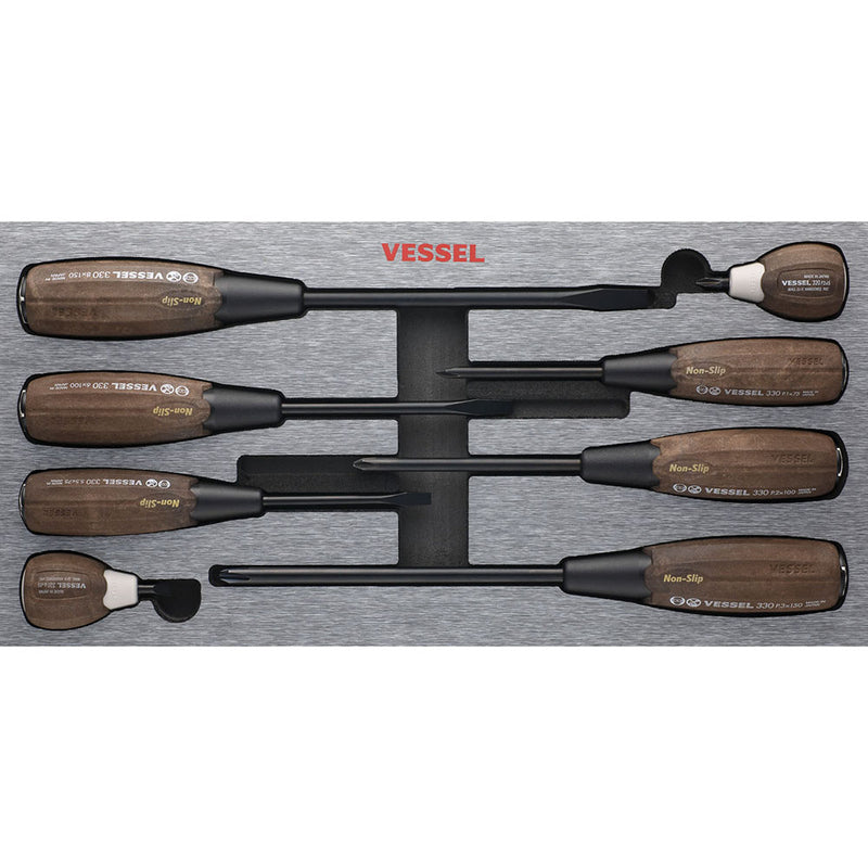 Vessel Wood-Compo Non-Slip Tang-Thru Screwdriver 8pc SET