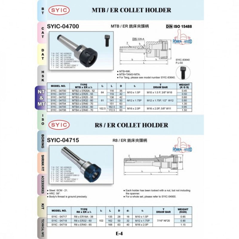 MT4-ER32-060 Collet Chuck 50mm Dia x 60mm Long M16 Drawbolt Thread