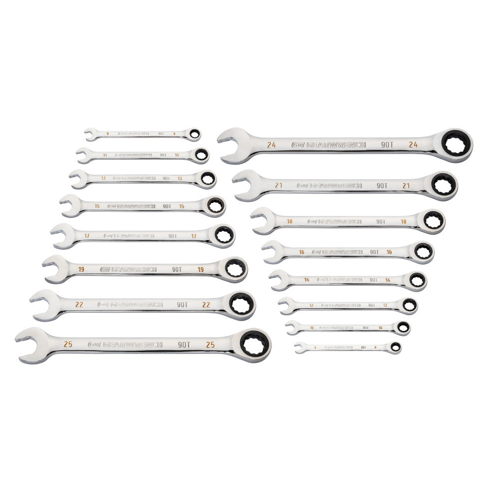 GEARWRENCH 16 PC 90-Tooth 12 Pt Metric Combination Ratcheting Wrench Set
