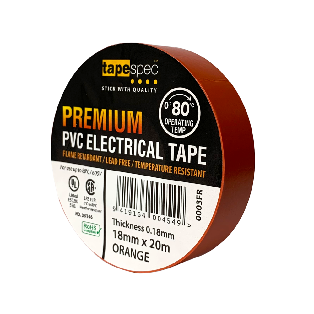 0003FR Orange Premium PVC Electrical Tape 18mmx20m - MOQ - 10 Pack