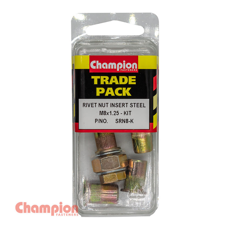 Champion Rivet Nut Insert Steel  M8x1.25 - Kit - 4 Pack