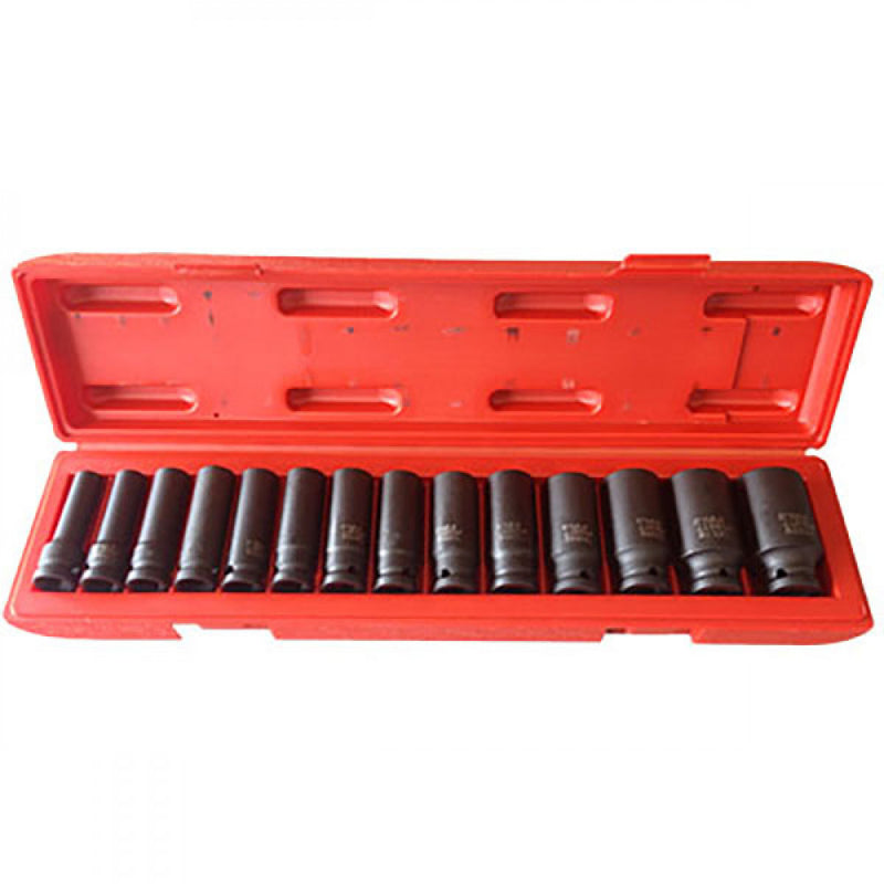 T&E Tools 14Pc 1/2" Drive Deep Metric Impact Socket Set