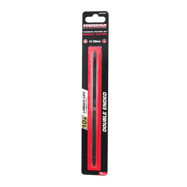 Powerbuilt 1/4" Torsion Impact Power Bit - Robertson #2 - 200mm Dbl End