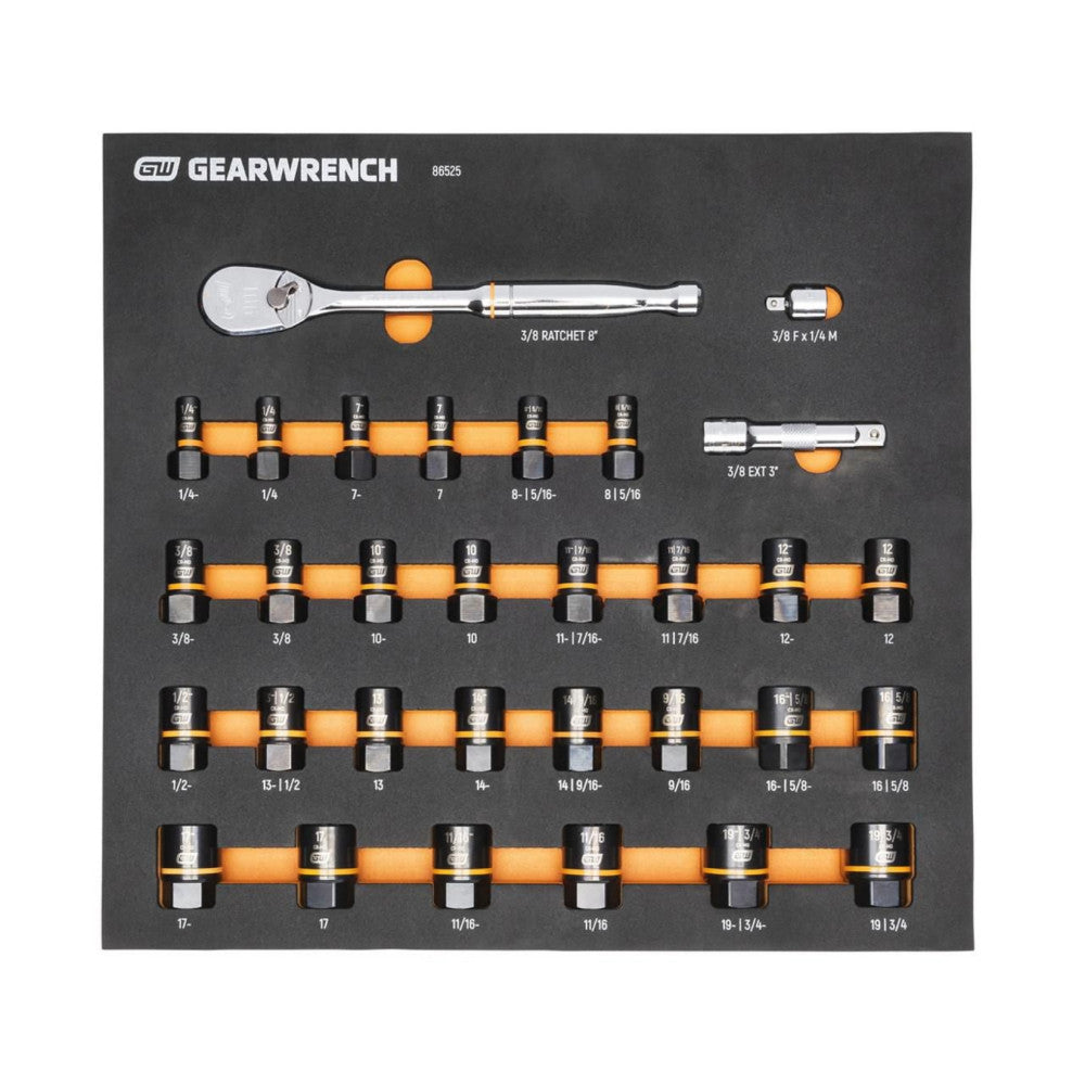 GEARWRENCH 31Pc 3/8in. Drive 90T Ratchet & Bolt Biter Socket Set In EVA Tray