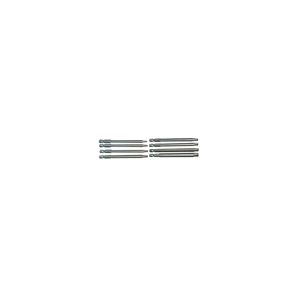 T&E Tools 8 Piece 1/4" Hex Torx Bit Set (T10-T45) 100mm Long