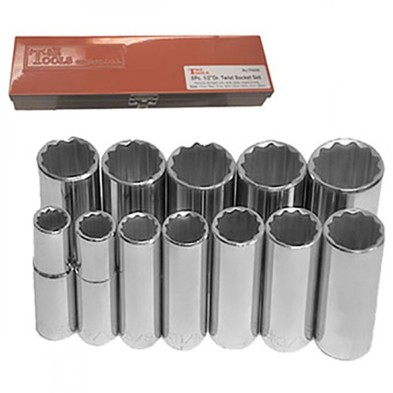 T&E Tools 1/2" Drive 1/2"-1.1/4"" 12Pt Deep Socket Set