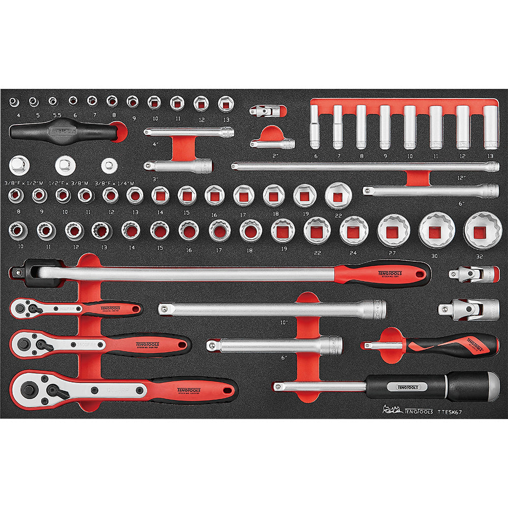 Teng 67Pc 1/4in, 3/8in & 1/2in Drive Metric Socket