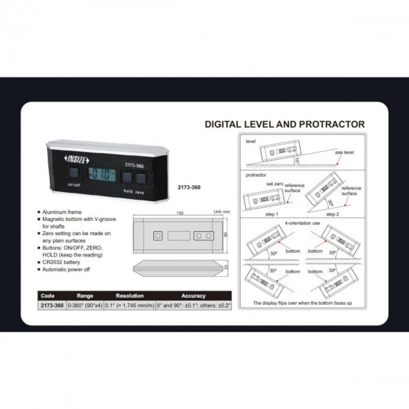 Insize 150mm Digital Level And Protractor