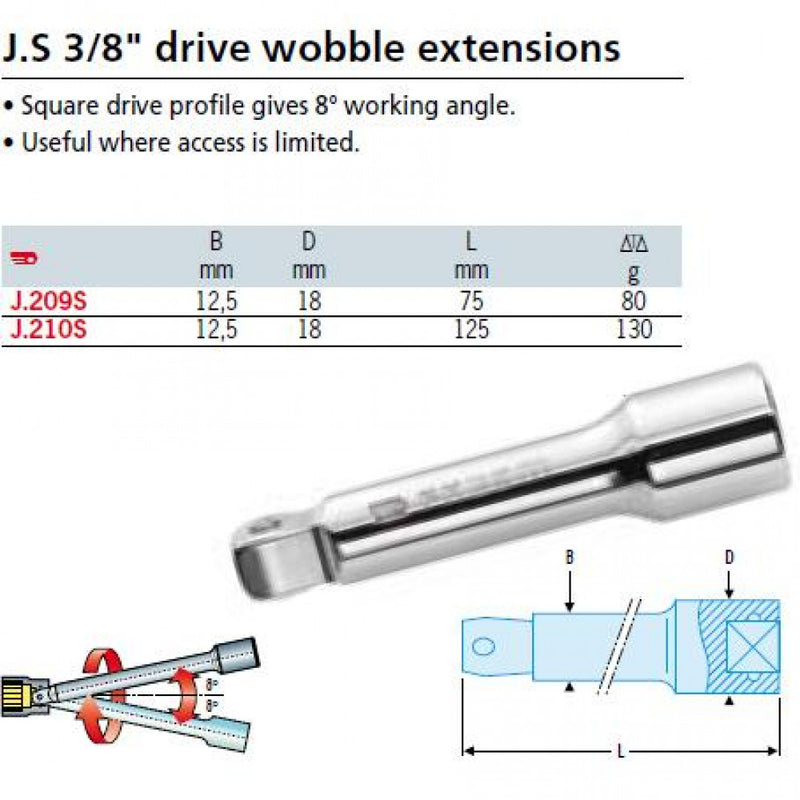 Extension 3/8"Dr x 75mm Wobble Facom J.209S