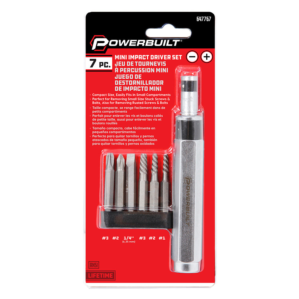 Powerbuilt 7Pc Mini Impact Driver & Screw Extractor Set