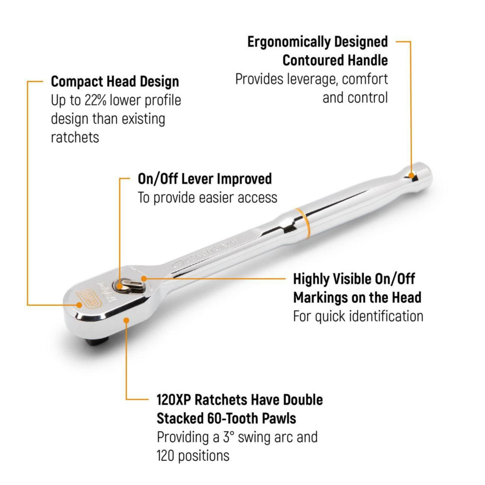 GearWrench 3/8in. Drive 120XP™ Full Polish Chrome Stubby Flex Head Ratchet