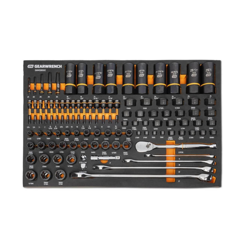 GearWrench 97Pc 1/4 3/8 & 1/2in. Drive Bolt Biter Mechanics Tool Set In EVA Tray