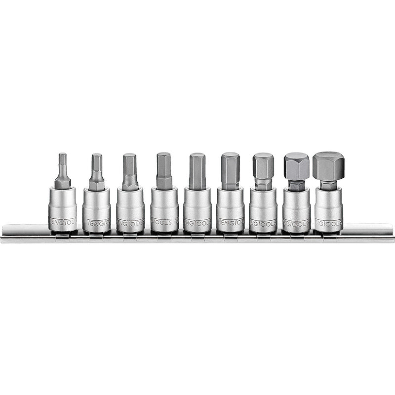 Teng 9Pc 1/4in Hex Bit Socket Clip Rail Set