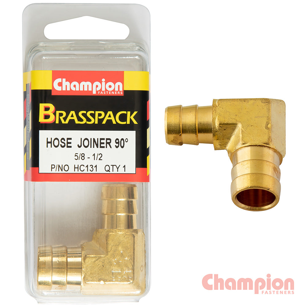 Champion Hose Joiner 90 Deg Barb Elbow Reducer Brass 5/8 - 1/2