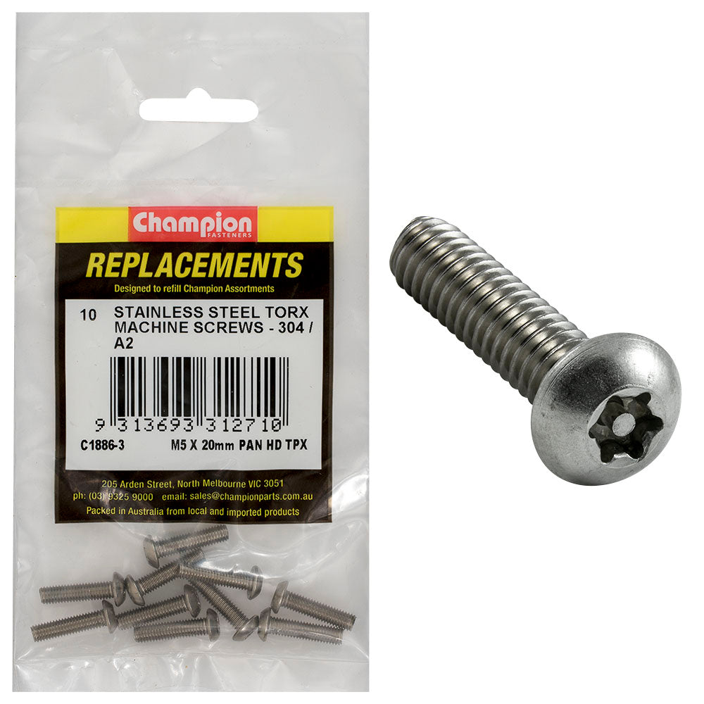 Champion M5 x 20mm Machine Screw -Pan -Tpx -304/A2