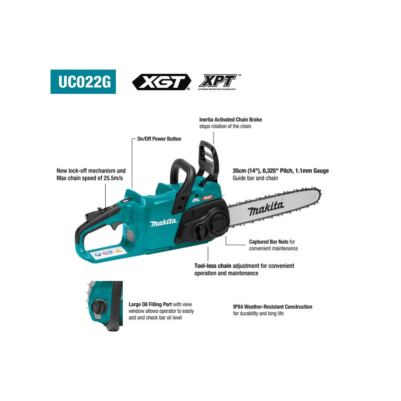 MAKITA 40Vmax XGT Brushless 35cm 14" Chainsaw UC022GT101