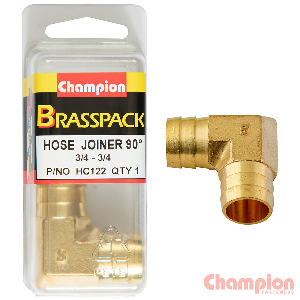 Champion Hose Joiner 90 Deg Barb Elbow Brass 3/4-3/4