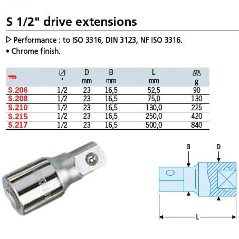 Extension 1/2"Dr x 52.5mm Facom S.206