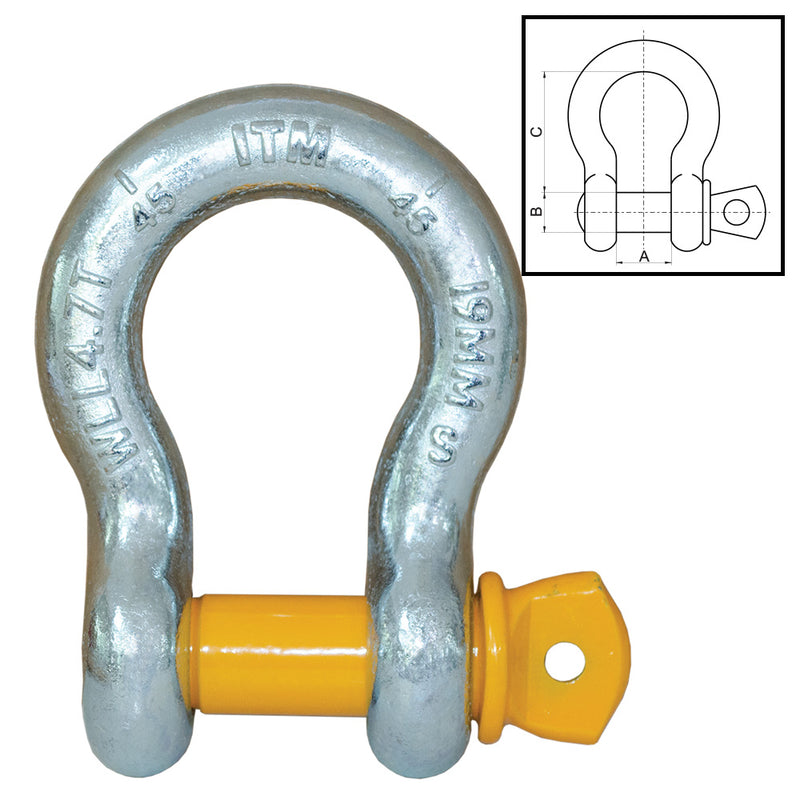 ITM Bow Shackle-Yellow Pin GS Screw Pin-1 Ton-10mm Body