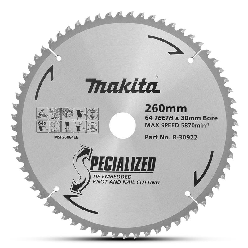 Makita Saw Blade TCT 260x30mm 64T WD/NAIL