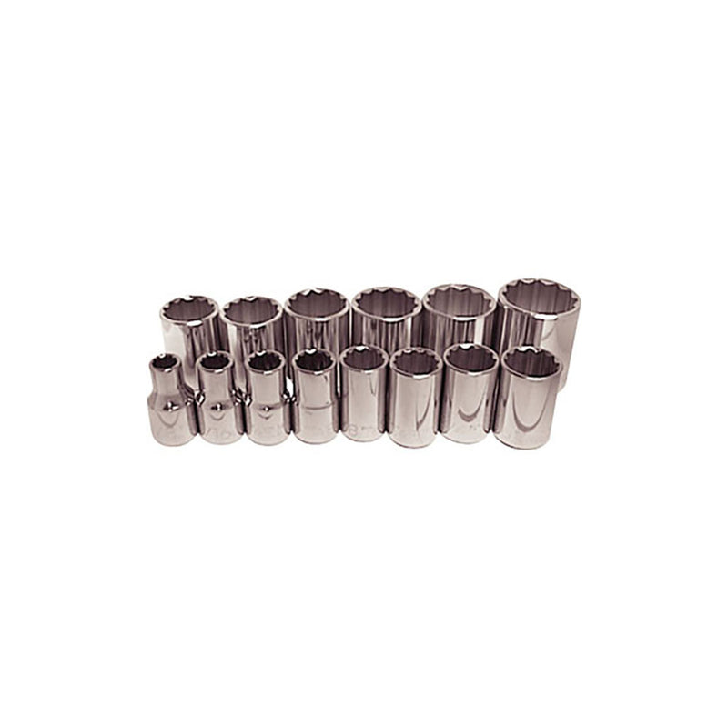 T&E Tools 1/2" Dr. 3/8"-1.1/4"" 12Pt Standard Socket Set Rail