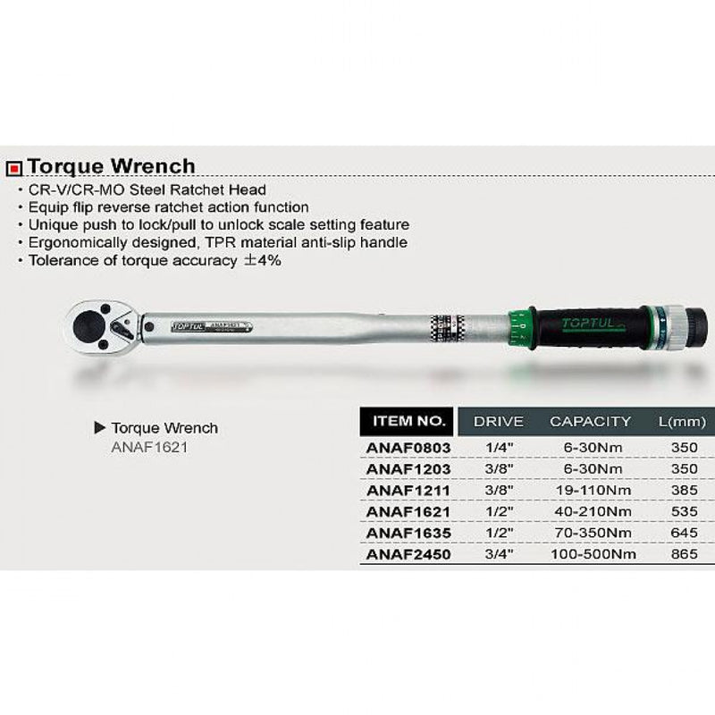 Torque Wrench 1/4"Dr 6-30Nm Toptul ANAF0803