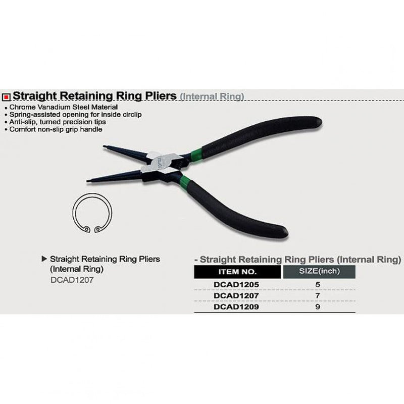 Plier Circlip Internal Straight Tip 7" Toptul DCAD1207