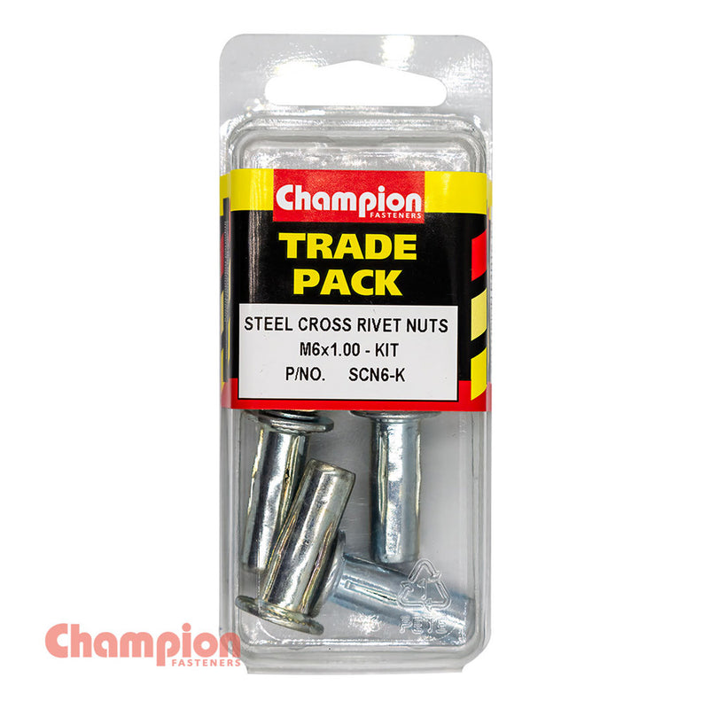 Champion Steel Cross Rivet Nuts - M6x1.00 - Kit - 4 Pack