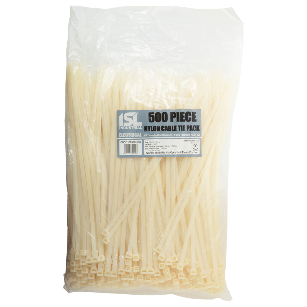 Isl 380 x 7.6mm Nylon Cable Tie - Nat. - 500Pk