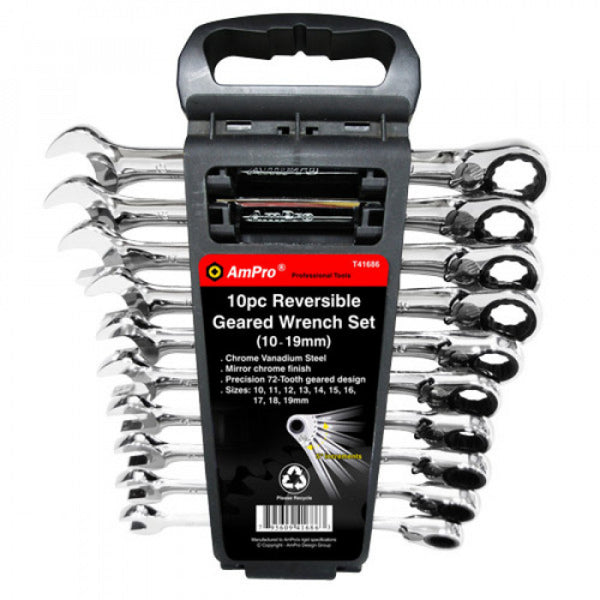 AmPro Reversible Geared Wrench Set 10pc-10-19mm