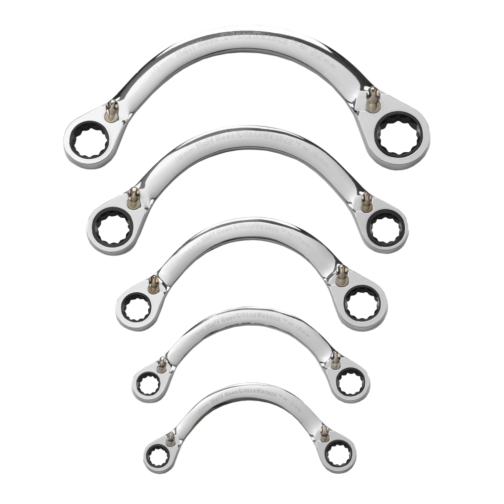 GearWrench Wrench Set Double Box Ratcheting Reversible Half Moon Tray MET 5Pc