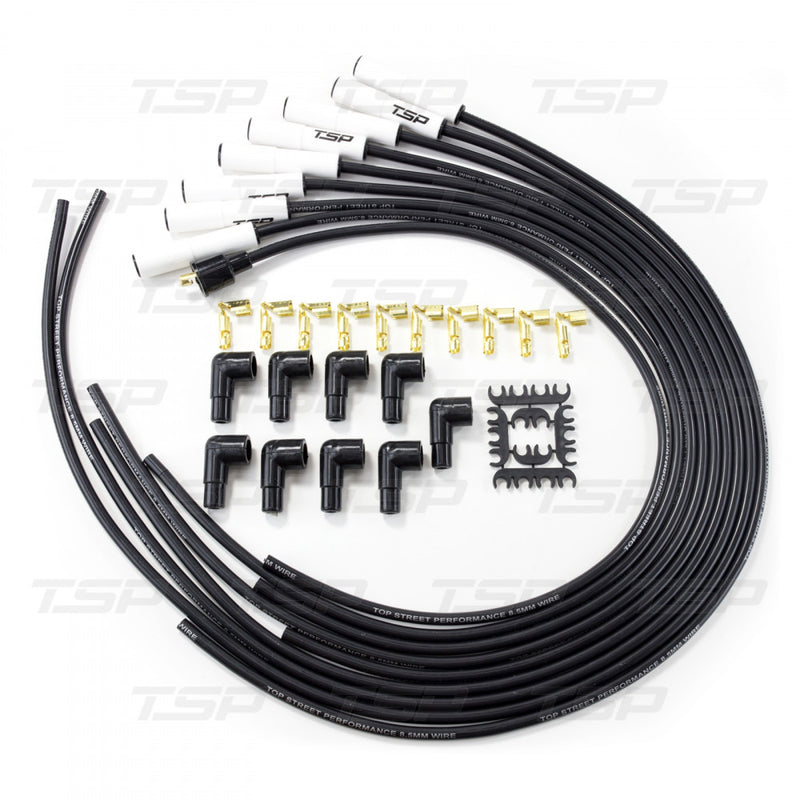 TSP 8.5mm UNIVERSAL BLACK IGNITION WIRES WITH 180° CERAMIC PLUG BOOTS