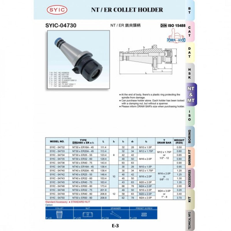 NT30 / ISO30-ER32-055 Collet Chuck 50mm Dia x 55mm Long M12 Drawbolt