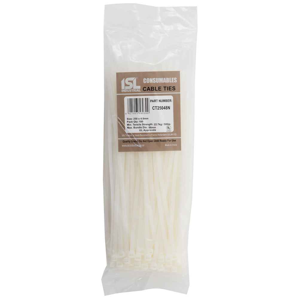 Isl 250 x 4.8mm Nylon Cable Tie - Nat. - 100Pk