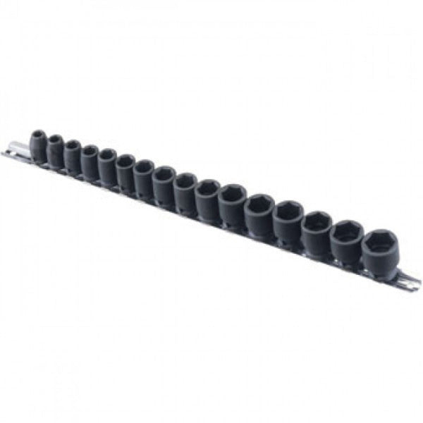 Genius 3/8" Drive 16Pc (7-22mm) Standard Impact Socket Set Rail