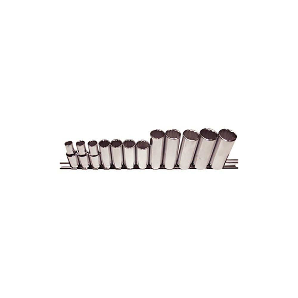 T&E Tools 3/8" Dr. 8-19mm 12Pt Deep Sockets On Rail