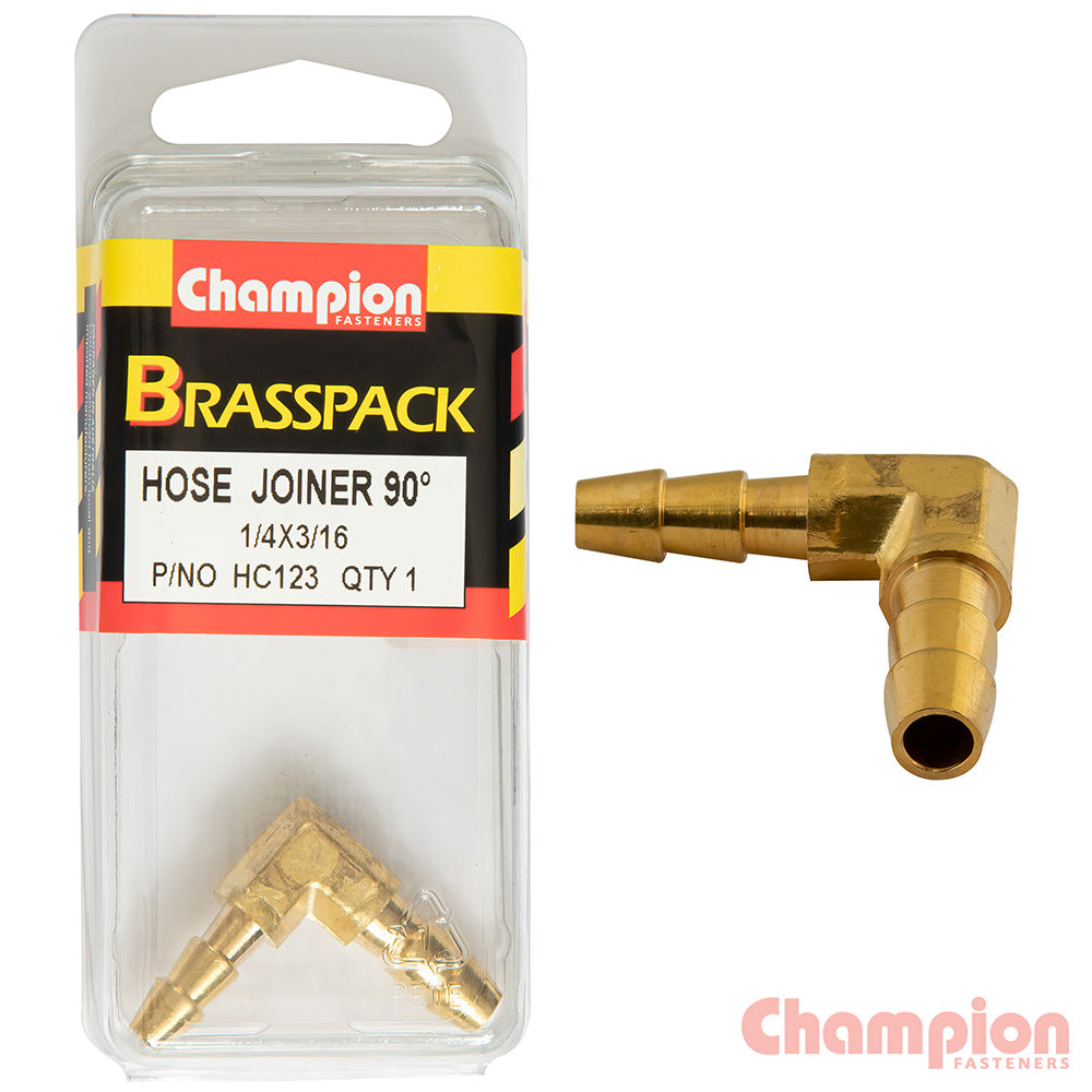 Champion Hose Joiner 90 Deg Barb Elbow Reducer Brass 1/4 - 3/16