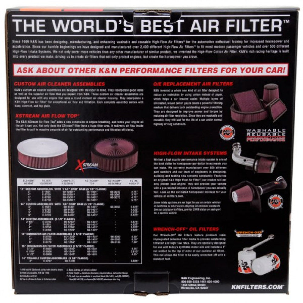 K&N Chrome Air Cleaner 14X3 Flat Base #60-1264