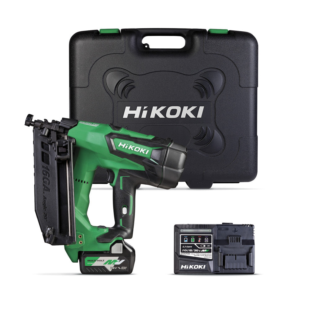 HiKOKI 18V 16G Angled Brad Nailer + 1 x BSL36A18 + UC18YSL3(H0Z)