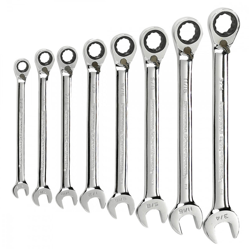 GearWrench Wrench Set Combination Ratcheting Reversible Tray SAE 8Pc