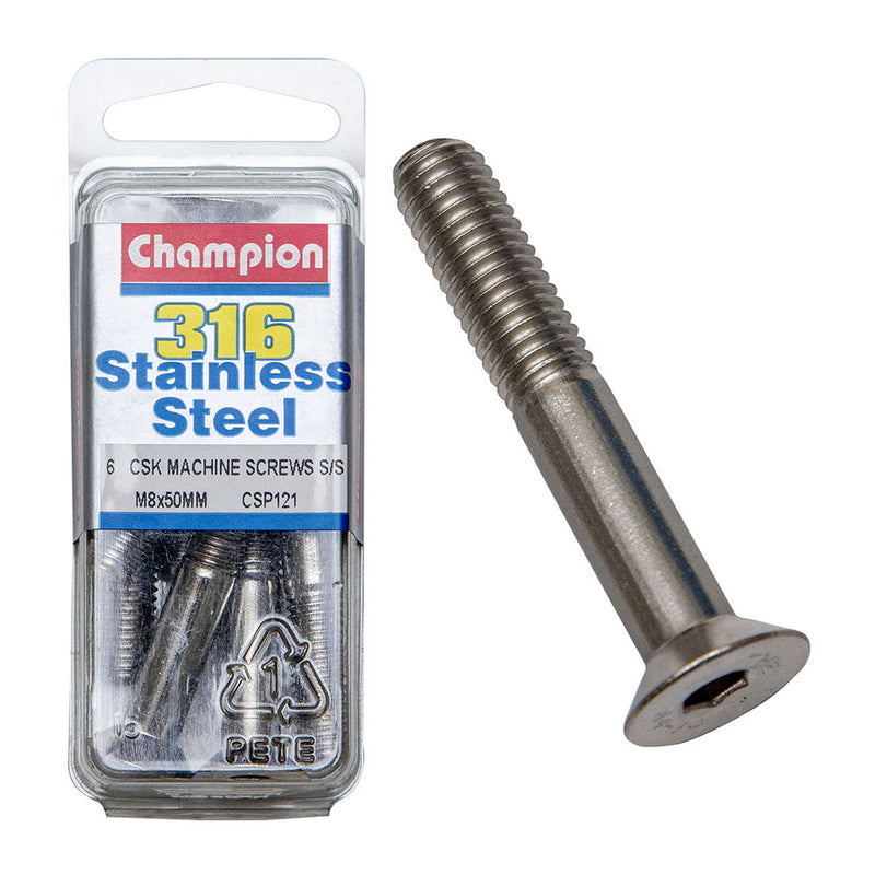 Champion Bolt - CSK Hex-Stainless Steel-M8x50mm (6 Pack)