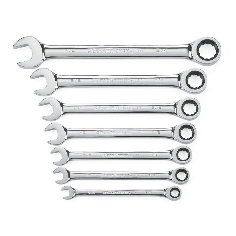 GearWrench Wrench Set Combination Ratcheting Tray SAE 7Pc